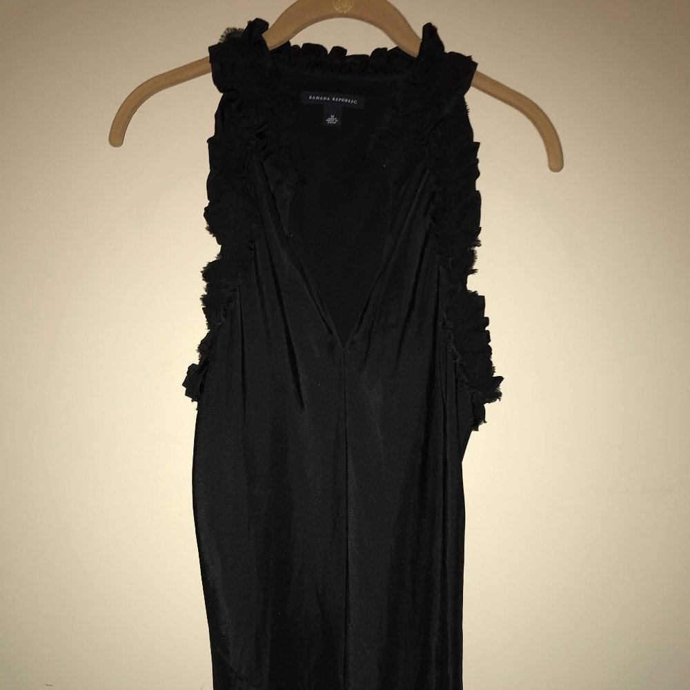 Banana Republic Black Silk Ruffle Racerback Tank